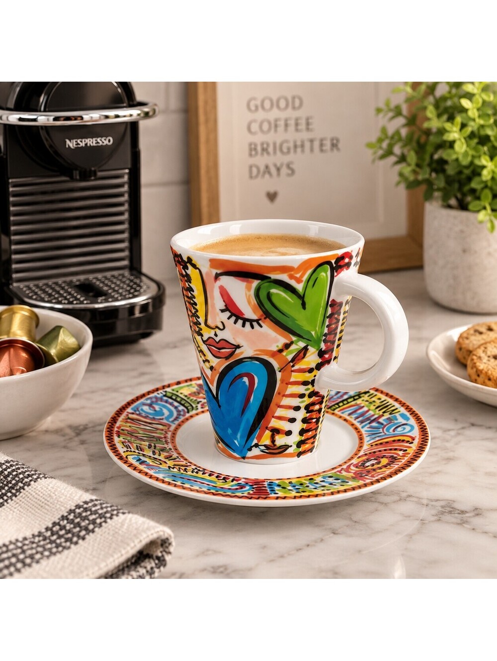 Nespresso Limited Edition Justin Teodoro The Family We Make Mug Saucer 10.1 oz
